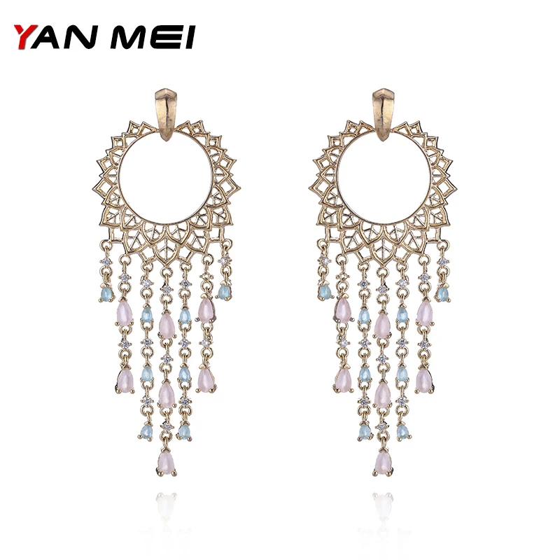 Серьги YANMEI геометрические круглые с кисточками для женщин AAA серьги фианитом