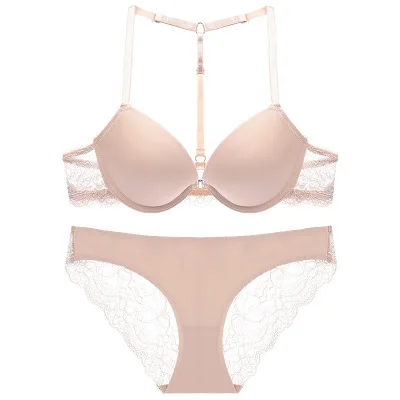 light pink Сексуальный мусс бюстгальтер и трусы, наборы, пуш-ап, y-ремень, застежка спереди, женское нижнее белье, кружевное, сексуальное, горячее, для молодых девушек, прозрачные трусики, новинка - Цвет: light pink