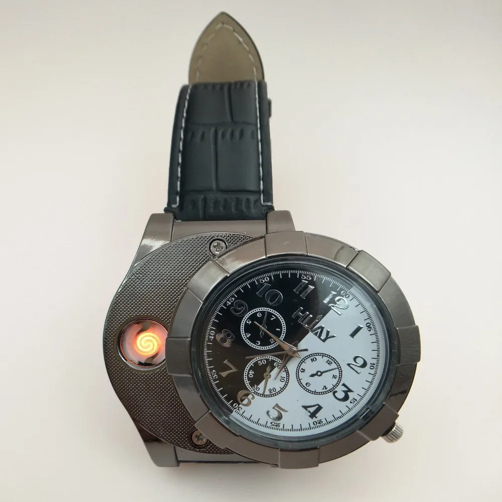 F667 модные Перезаряжаемые usb-зажигалка Часы электронный Для Мужчин's Повседневное Кварцевые наручные часы Ветрозащитный Непламено Авто-прикуриватели