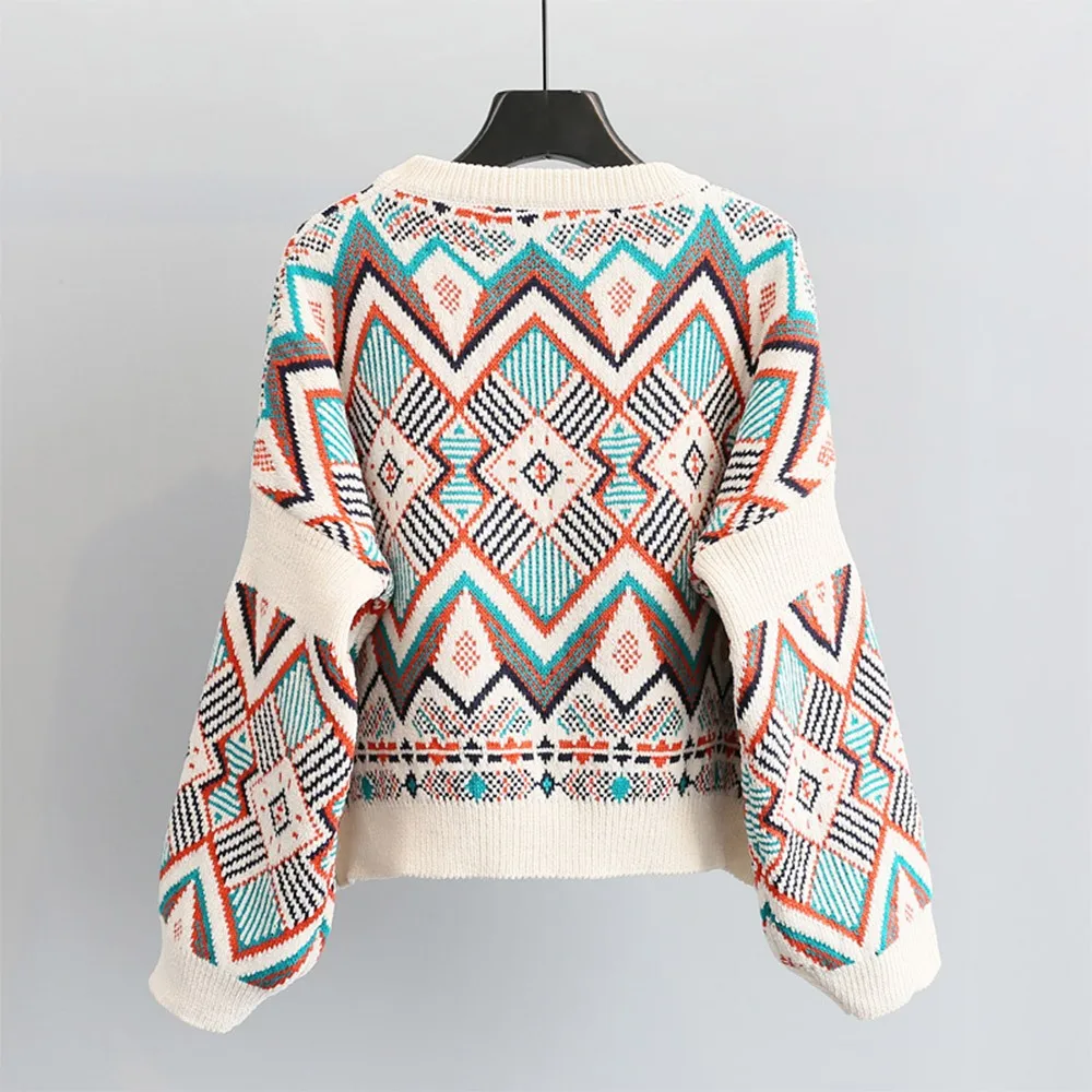 Korean Fashion Casual Knitted Sweater Female Geometric Print Best Selling Autumn Knit Top Winter Pullover Bottoming Women Jumper | Женская
