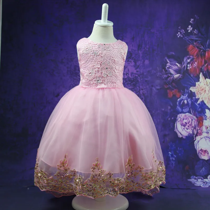 

Girls Birthday Maxi long Dresses Clothes Children Sleeveless Mesh cute Embroidery Princess Dress Infant Party Costume 3-12 Years