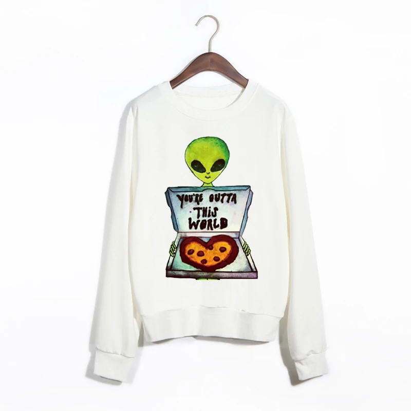 Милые женские толстовки Alien с пиццей в стиле Харадзюку осенняя одежда большого