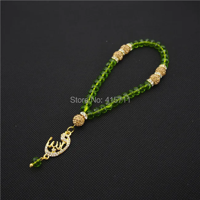 L150113019 зеленый кристаллический Rondelles Исламская мусульманская молитва бисер 33 Allah