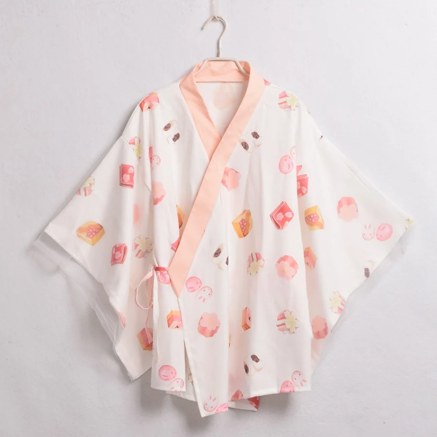 Kawaii Wagashi Kimono Haori Women Japanese Casual Cardigan Coat Tops Outwear Jacket | Женская одежда