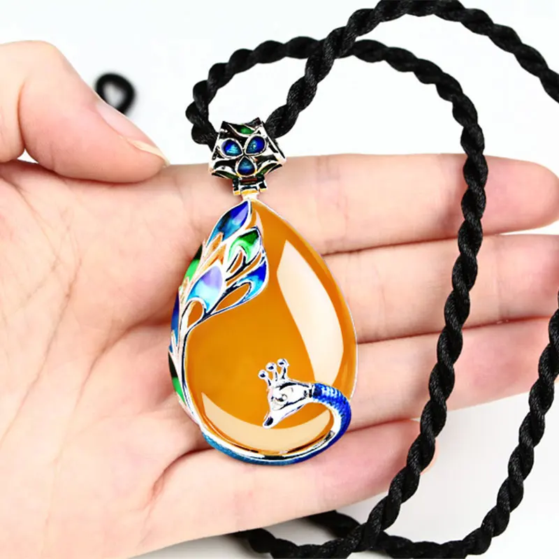 Женские Подвески из серебра 100% пробы с натуральным желтым халцедоном|pendants for