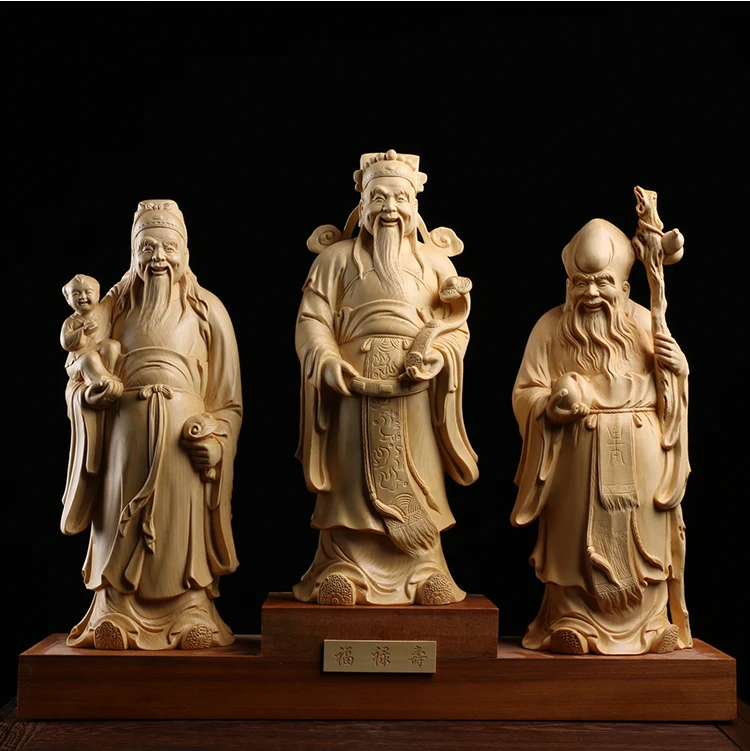 Твердая резьба по дереву Fulushou три звезды бытовые украшения дисплей старца день рождения ремесла подарки, коллекция книг и игрушек