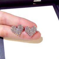 2019 hot sale luxury heart silver color stud earrings female romantic zircon earrings forever love for woman best gifts