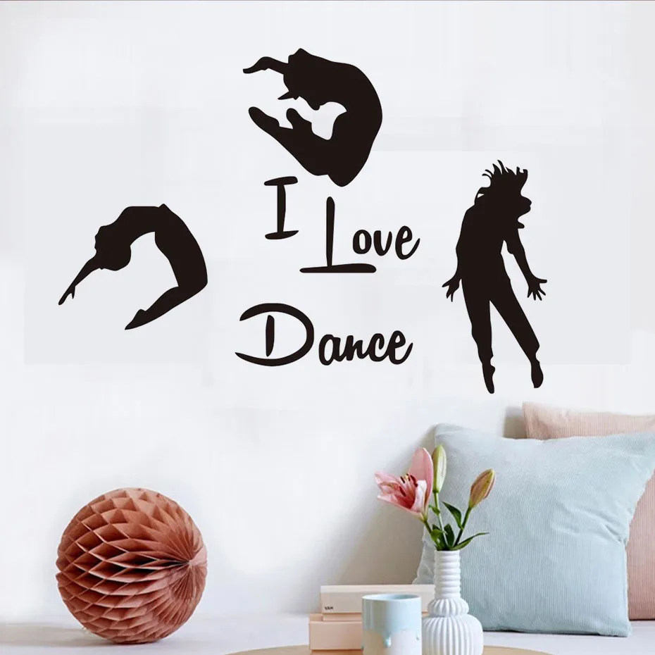 Съемные наклейки из ПВХ на стену I Love Dance домашний декор сделай сам три Танцовщицы