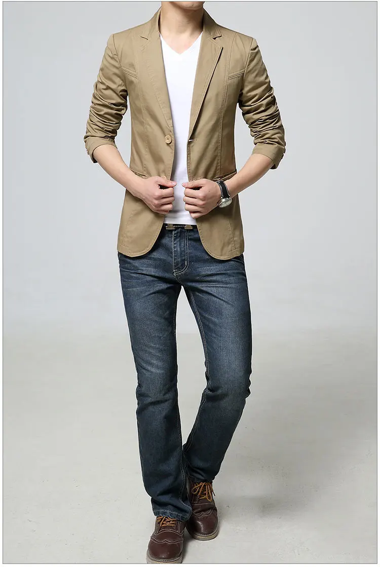 Мужчины повседневные блейзеры куртки Slim Fit костюм цвета хаки Куртки и пальто новая мода мужские хлопковые костюмы для отдыха пальто два бутонов блейзеры