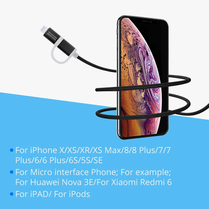 Кабель Nillkin 2 в 1 Micro USB + для зарядки iPhone usb-кабель передачи данных Xiaomi Samsung мобильный