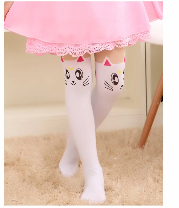 Girl Tights 13 От 2 до 12 лет, летние детские тонкие колготки для маленьких девочек колготки до колена с имитацией татуировки, бархатные чулки белые Колготки с рисунком кота - Цвет: Girl Tights 13