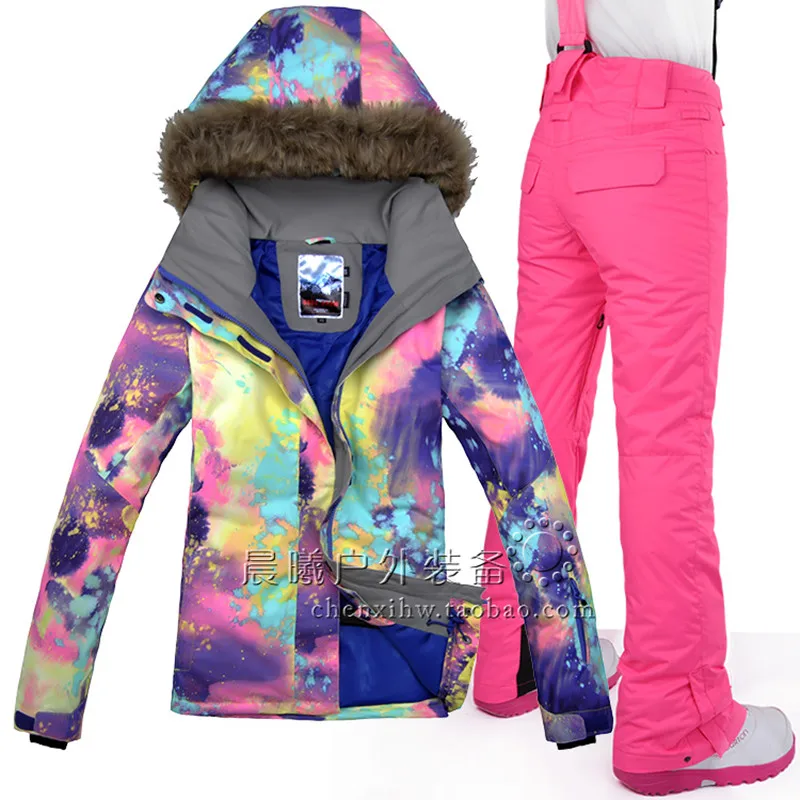 

Free shipping Gsou Snow Ski Jacket Women Professional Waterproof Windproof Outdoor Wear Snowboard Two Pieces Band Ski Suit