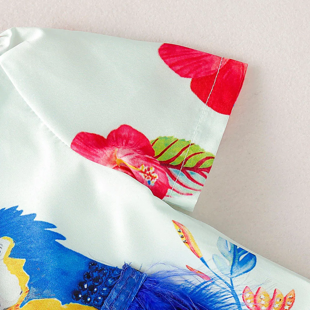 Baby Dresses Girl Toddler Kid Short Sleeve Floral Cartoon Printed Elegant Princess Dress Clothes Abbigliamento Bambine | Детская одежда