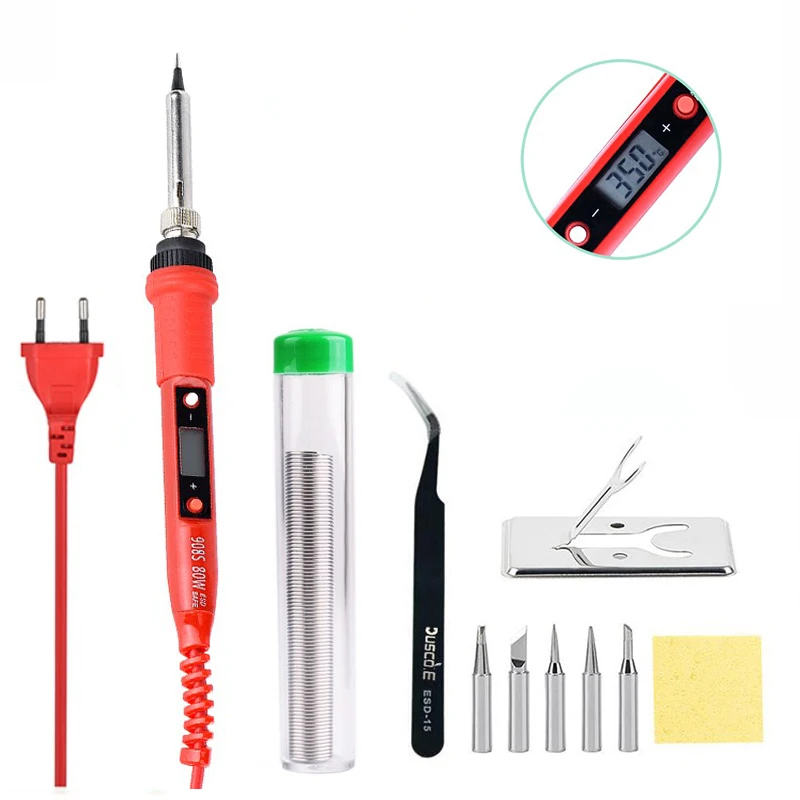 Simple version Kit A 220 В 80 Вт ЖК-паяльная станция с регулируемой температурой, Электрический паяльник, набор 5 шт., сварочный наконечник, паяльная проволока, инструмент для ремонта - Цвет: Simple version Kit A