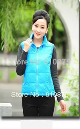 Женский Осенний однотонный стильный жилет с воротником стойкой плотный пуховой