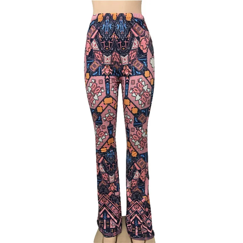 Boho расклешенные брюки женские богемные Модные свободные длинные штаны племенные африканские принты широкие брюки клеш леггинсы хиппи брюки