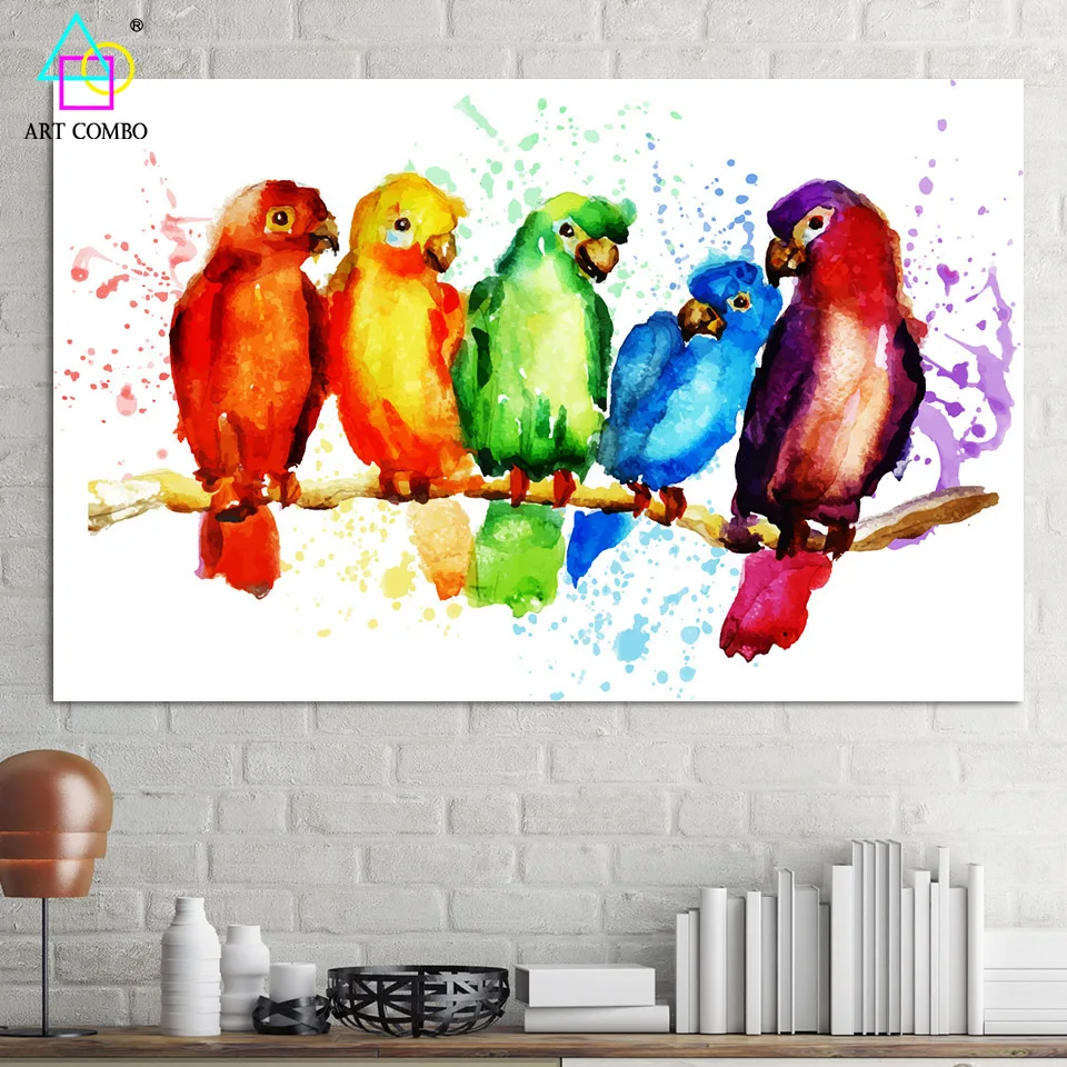 Акварель Живопись Холст Дешевые Красочный Попугай Стены Детская Комната