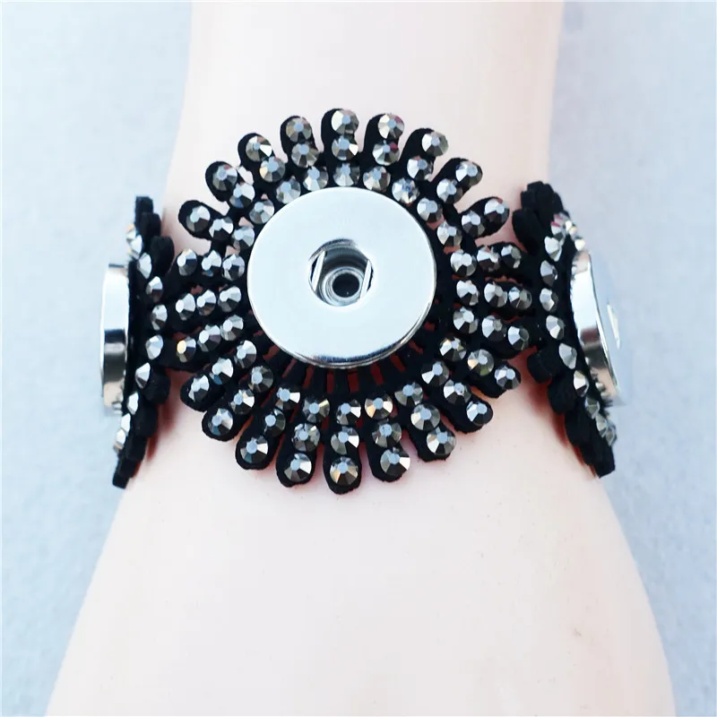 

3 Buttons Rhinestone Suede Metal 18mm Snap Buttons Bracelet Jewelry