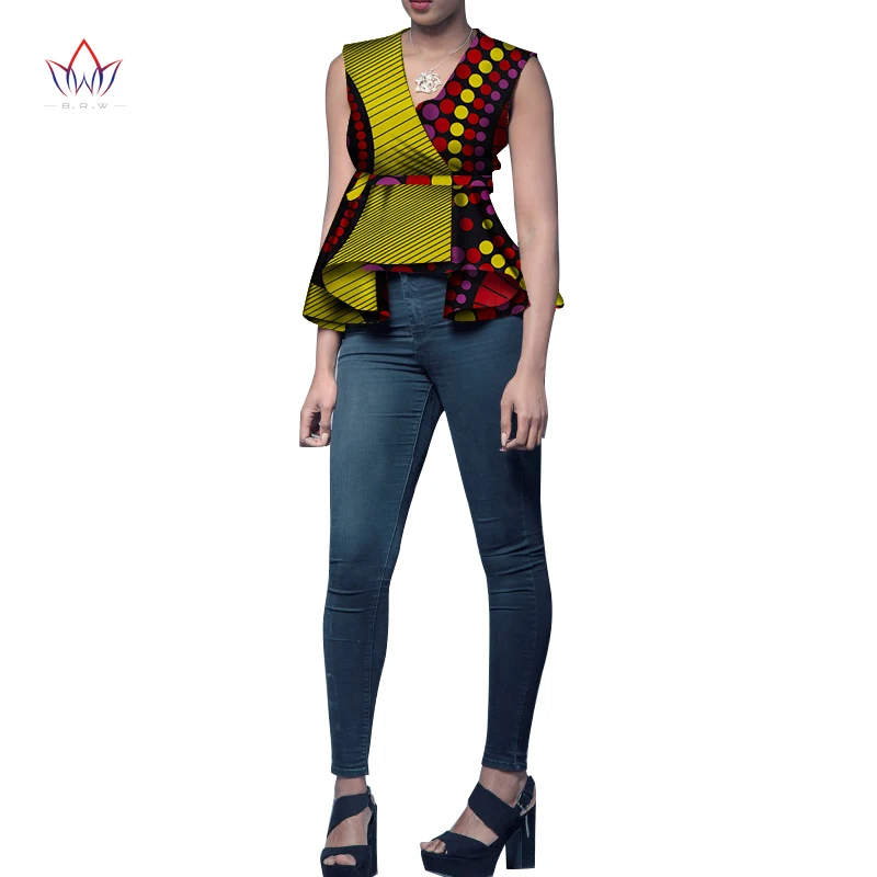 

2020 African Print Wax Shirt for Women Dashiki Sleeveless Africa Clothing Plus Size Traditional African Clothing WY4218