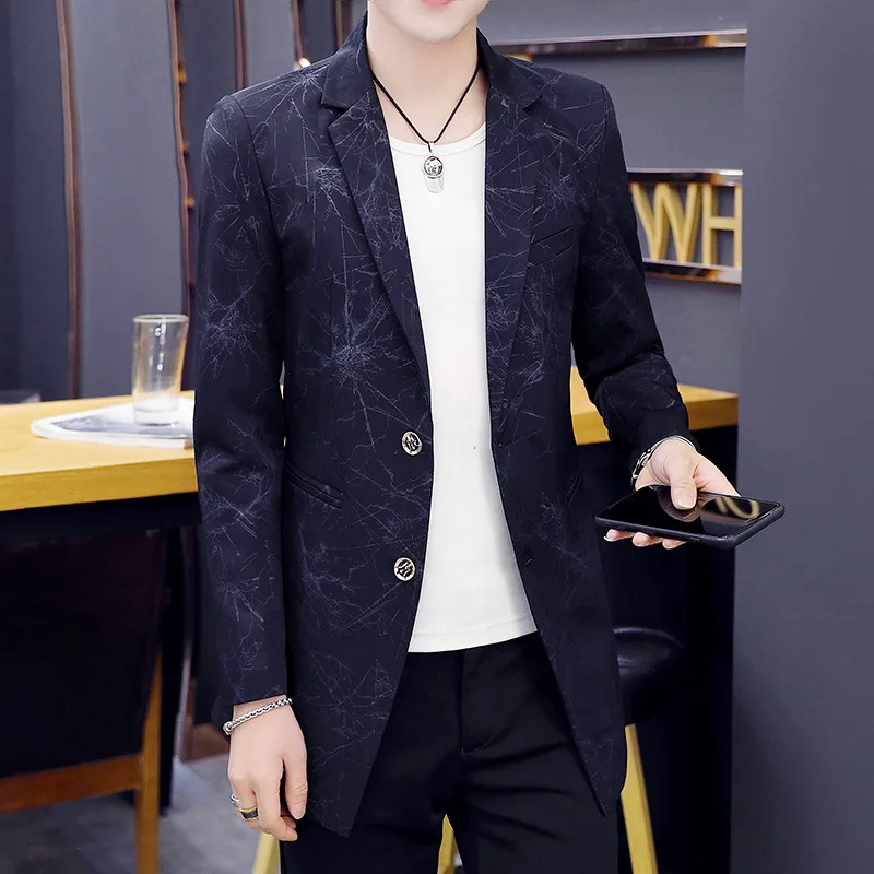 

BOO new 2020 long leisure blazer men's cultivate one's morality Printed youth handsome blazer