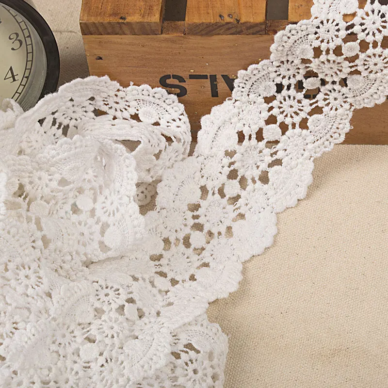 

White Cotton Water soluble Lace Ribbon Trim Fabric Patchwork for Dress Sewing DIY Craft 5 Yards/LOT -ZQ