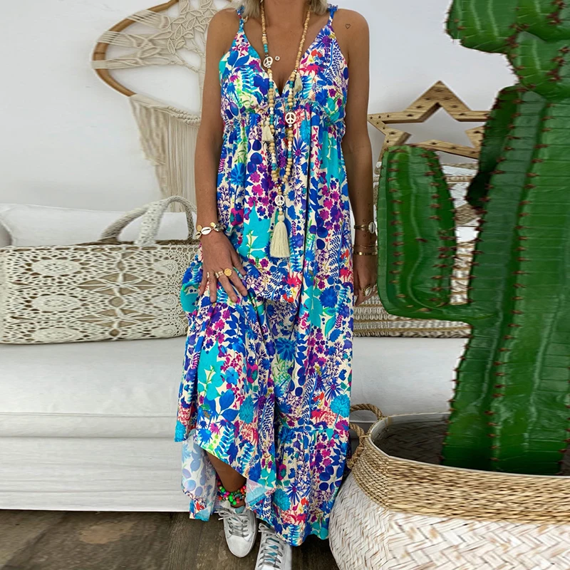 Элегантные женские платья в богемном стиле с цветочным принтом v образным
