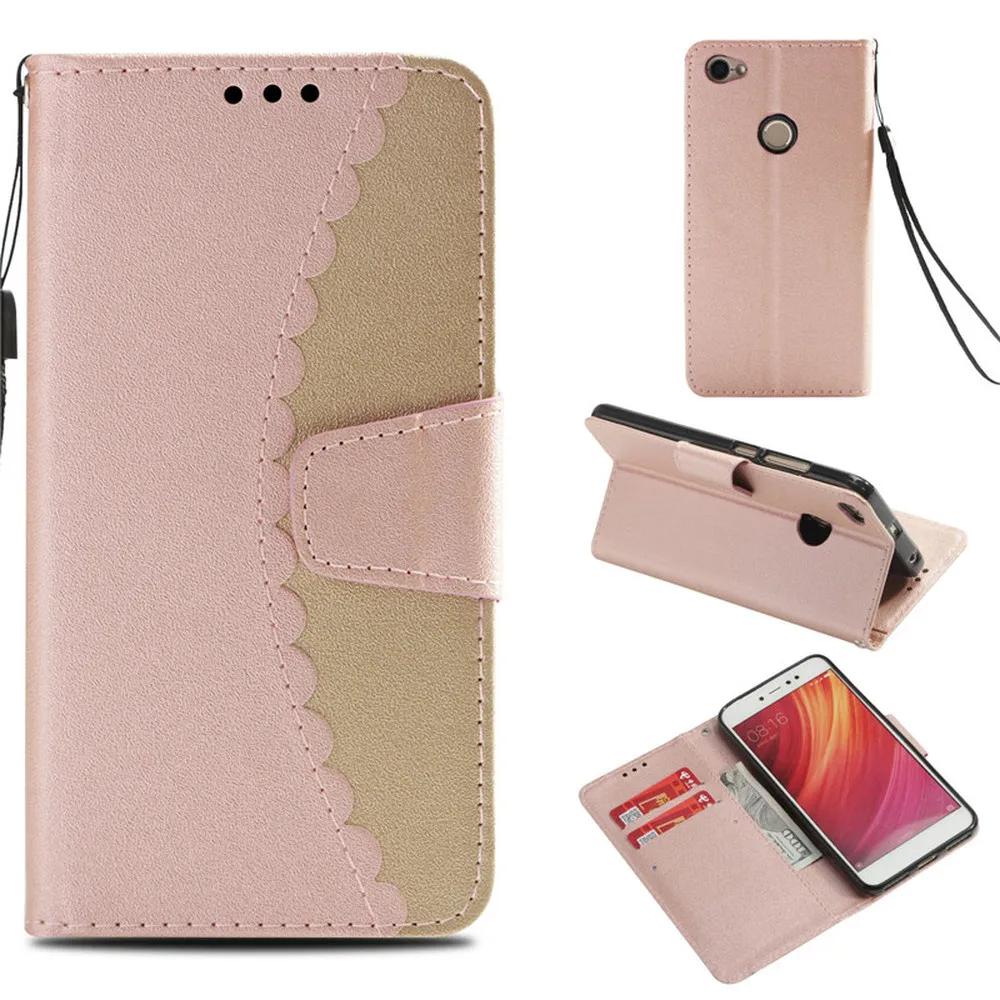 Кожаный чехол книжка с контрастным цветным соединением для Xiaomi Redmi 4A Note 5A Prime 4 4X mi