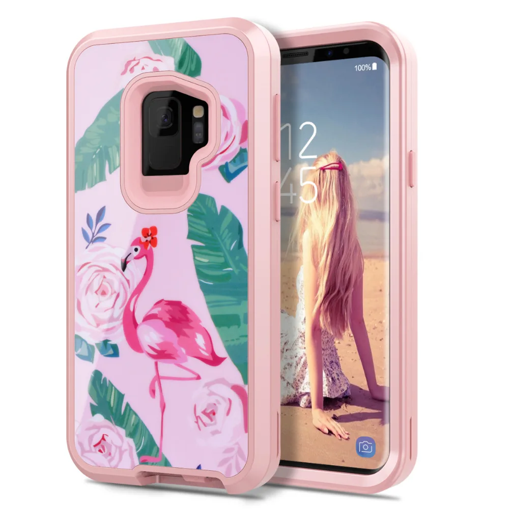 Жесткий чехол Yokata 3 в 1 для samsung Galaxy S9 plus фламинго черный белый мраморный защитный