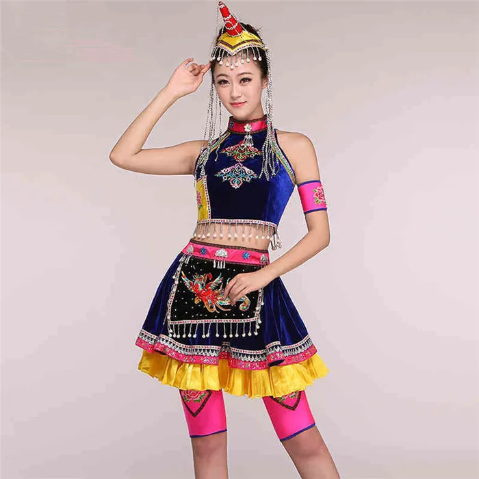 Guangxi zhuang костюм tujia и miao yi платье для миноритарных танцев танцевальное женский