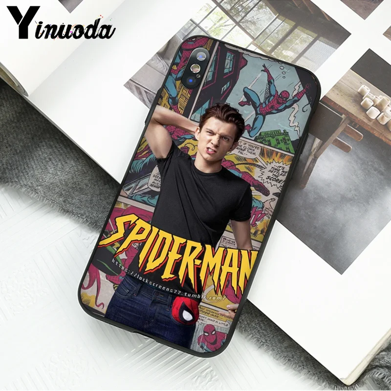 Yinuoda Marvel Hero Человек-паук том Холланд черный чехол для телефона для iPhone 6S 6plus 7plus 8 8Plus X Xs MAX 5 5S XR