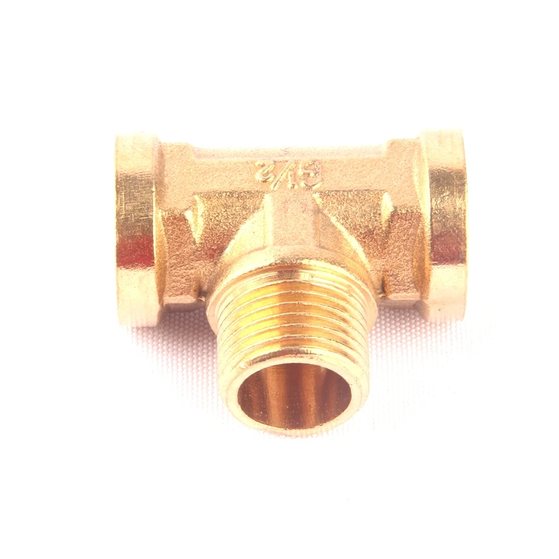 6pcs Green Thumb Brass Tee Connector One Male Thread and Two Female Thread 1/2 Inch Brass 3 Way Fitting