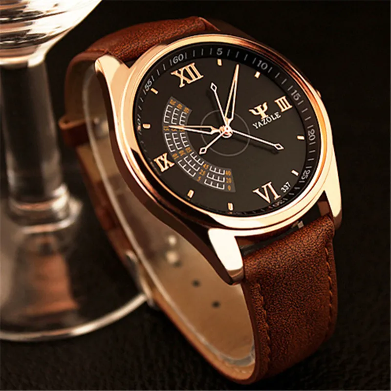 

YAZOLE Three Seconds Display Watches Men Watch Top Brand Famous Roman Digital Male Clock Leather Analog Quartz Wrist Watch