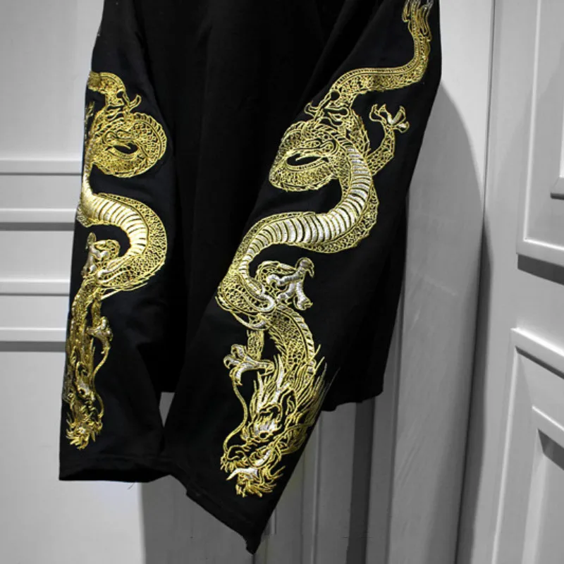 Женские пуловеры свитшот с длинным рукавом топы вышивкой дракона модный тёмный в