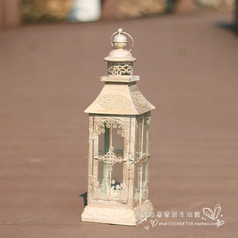 Beige 12x12x41cm Креативный китайский стиль подсвечники кованого железа напольная ветровая лампа свадебное украшение в виде свечи мини фонарь украшение дома WZF116 - Color: Beige 12x12x41cm