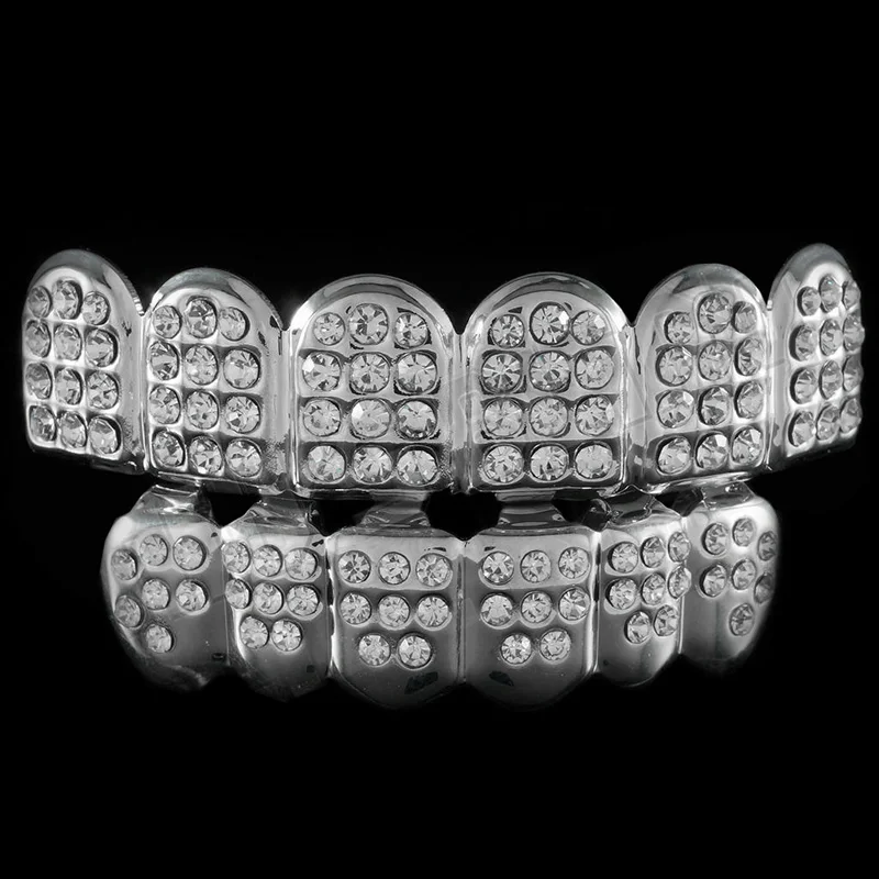 WAKACARA 6 серебряных зубов GRILLZ сверху снизу ICED OUT CZ зубные колпачки гриль хип-хоп Bling с