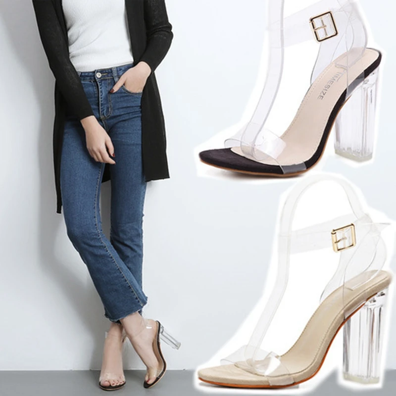 Женские прозрачные босоножки из ПВХ на высоком каблуке 11 см с открытым носком