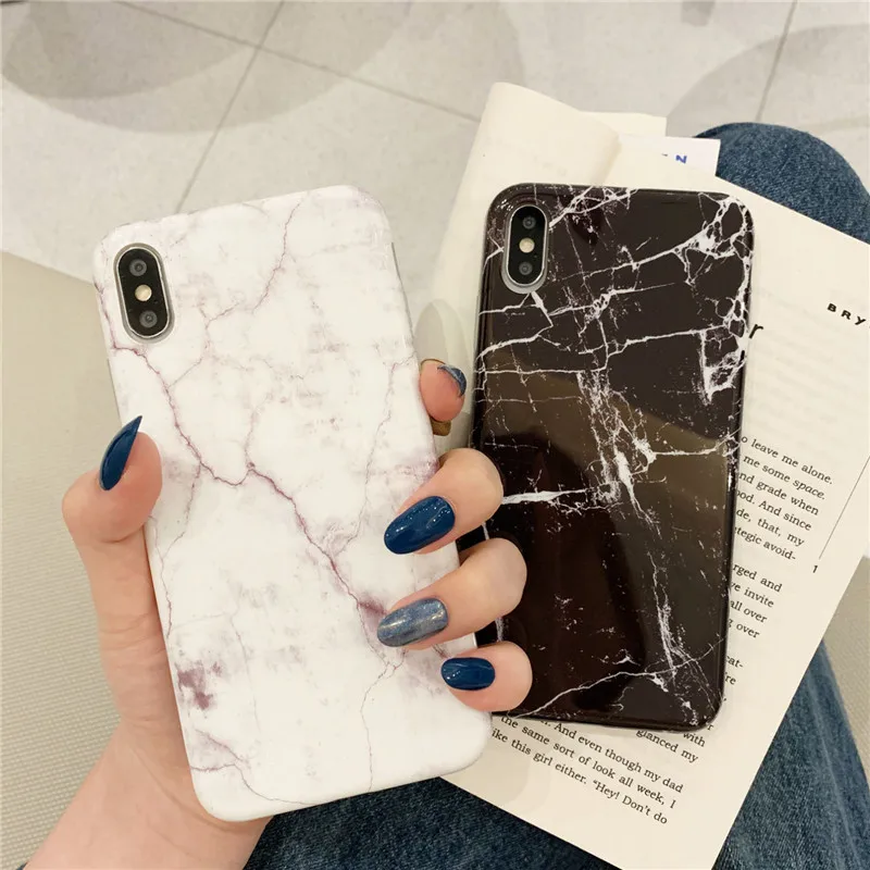 Черный белый мраморный камень полный покрытый узор чехол для телефона iPhone XS MAX 6 6s