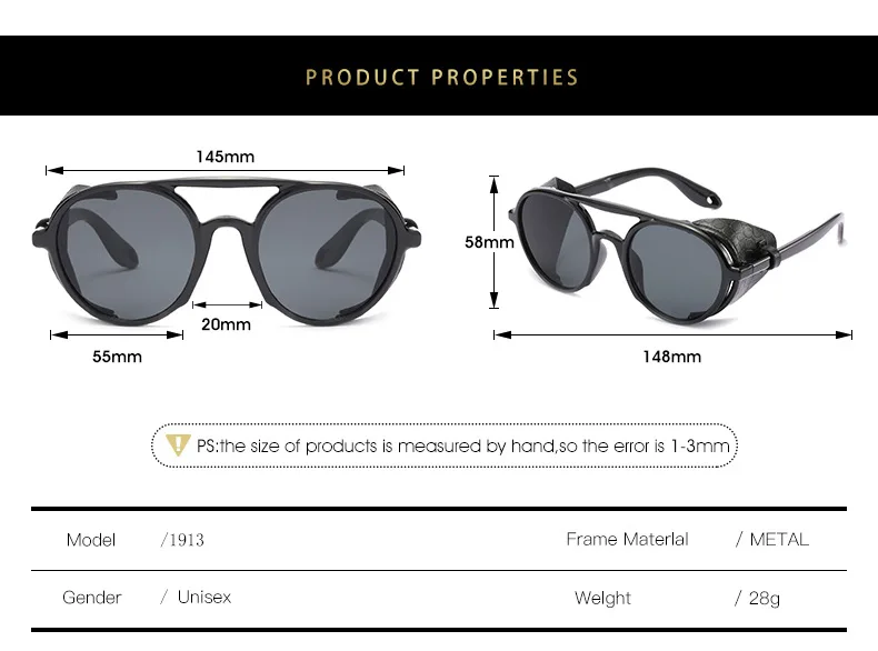 Vintage Steampunk Sunglasses Men Women Leather Round Sun Glasses Female Brand Designer Frame Glasses lunette de soleil