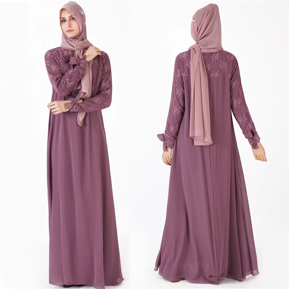 Мусульманское шифоновое платье с длинным рукавом, женская одежда, кружевная Абая