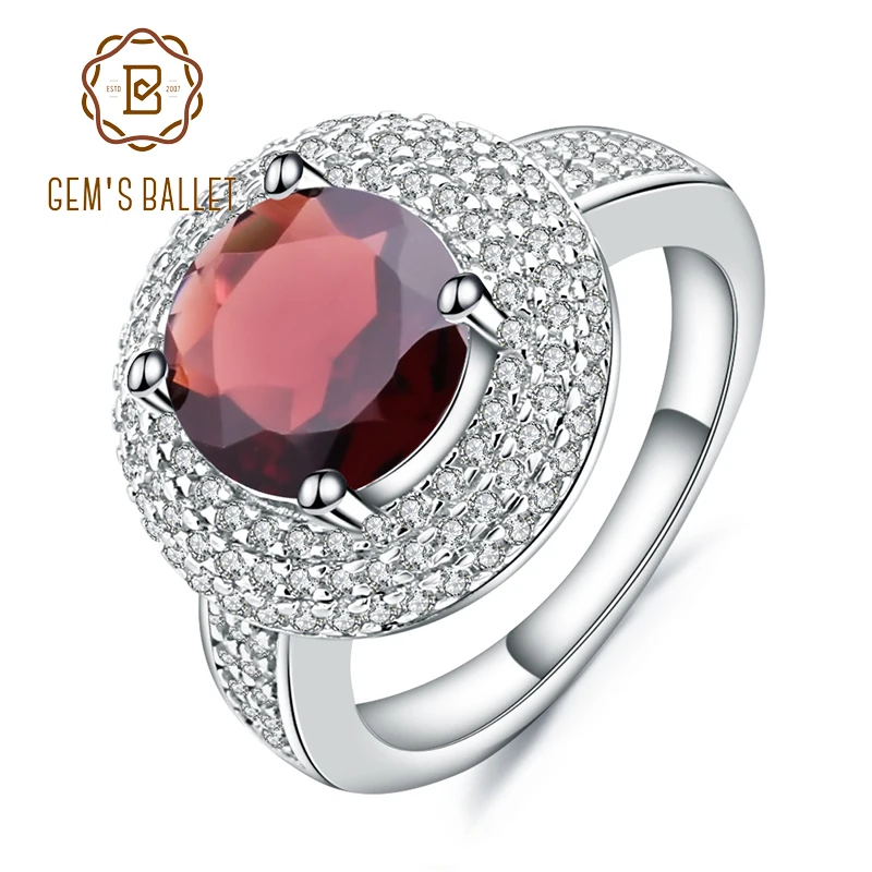 Gem's балетные 925 пробы серебряные обручальные коктейльные кольца 3.15Ct натуральный красный гранат драгоценный камень кольцо для женщин хорошее ювелирное изделие