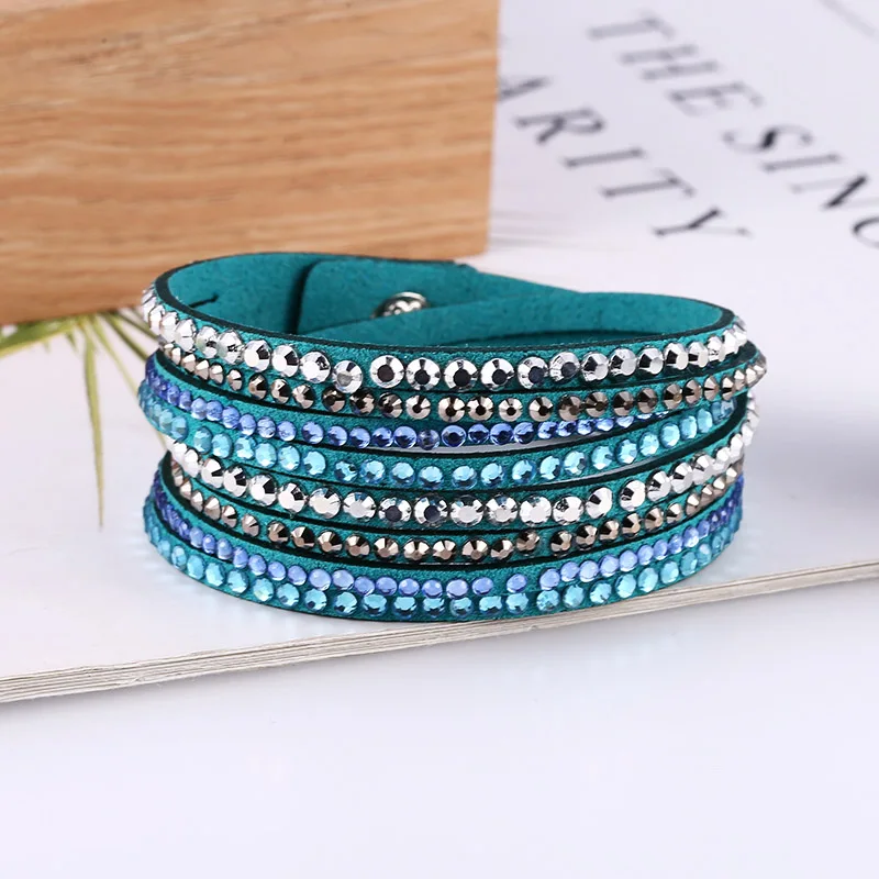 Lake Blue Bracelet HOCOLE, винтажный кожаный браслет, многослойные браслеты для женщин, модные, кристалл, стразы, браслет, женский, для вечеринки, подарок, очаровательное ювелирное изделие - Окраска металла: Lake Blue Bracelet