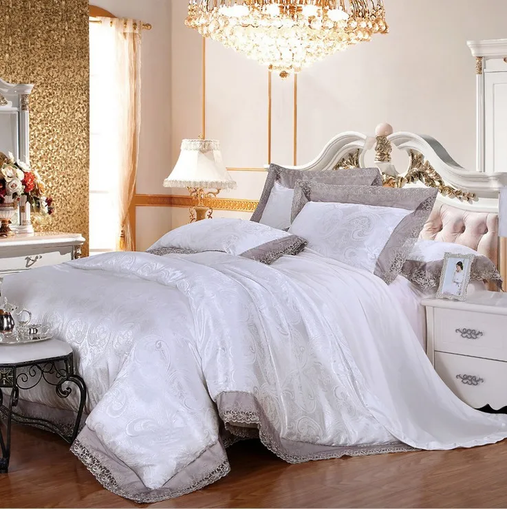 Кружевное жаккардовое роскошные белые дворец модал Тенсел свадьба принцессы