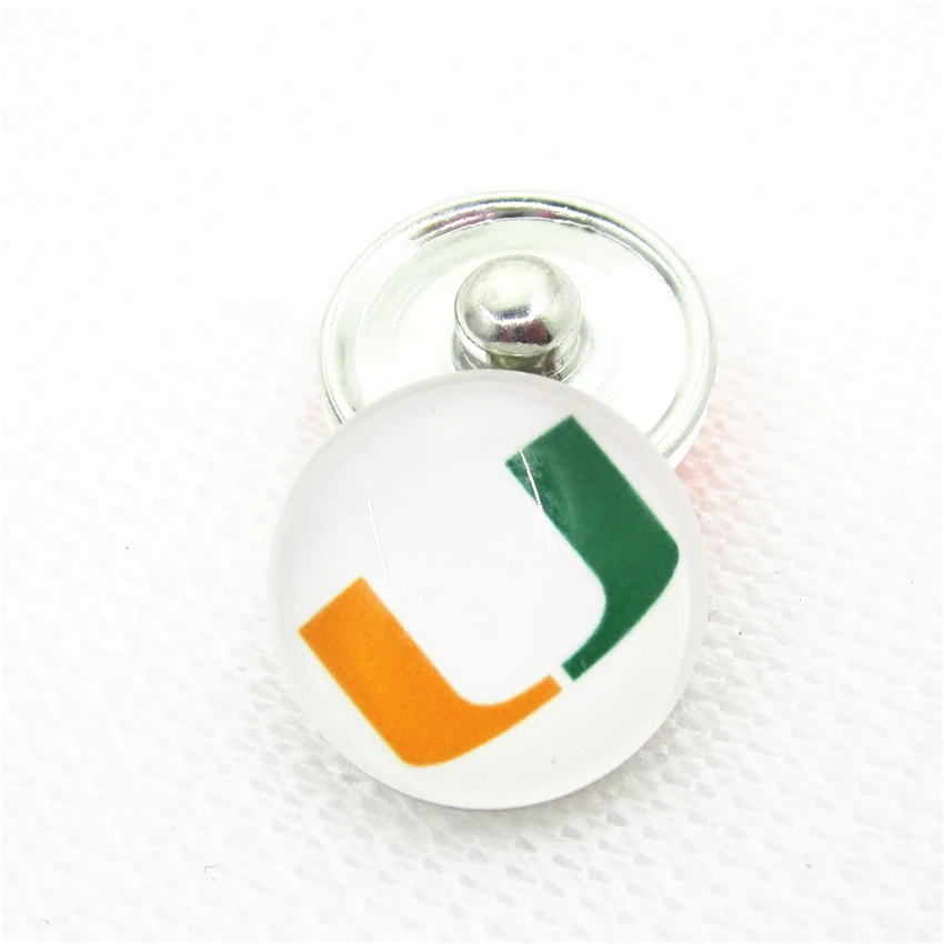 

20pcs/lot University of Miami Snap Buttons for 18mm Sports Teams Snap Bracelet&Bangles DIY Snap Jewelry Charms