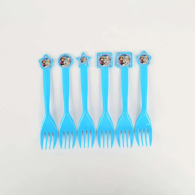 6pcs Fork Холодное сердце принцесса Снежная королева украшение для торта на день рождения на тему "Лошадки карусели" вечерние украшения Детские вечерние принадлежности для девочек украшения набор посуды - Цвет: 6pcs Fork