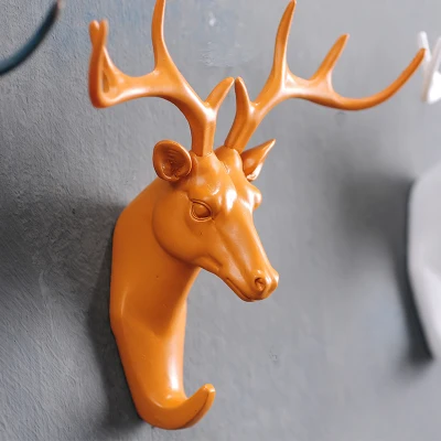 Deer Yellow Изготовленный олень, носорог, слон, жираф, лошадь, животное, декоративный крючок, креативная модель из смолы, настенный крючок для ванной комнаты, настенный крючок - Цвет: Deer Yellow