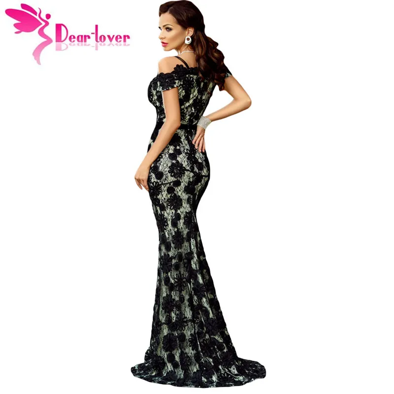 Dear Lover Русалка Платья Партии Sexy Ladies Спагетти Ремень Черного Кружева Крючком Халат