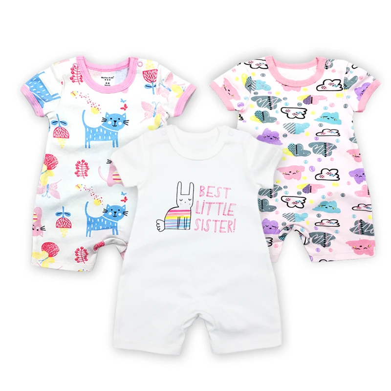 3 Pieces/lot Baby Clothing Fantasia Baby Bodysuit Infant Jumpsuit Overall Short Sleeve Body Suit  Set Summer Cotton