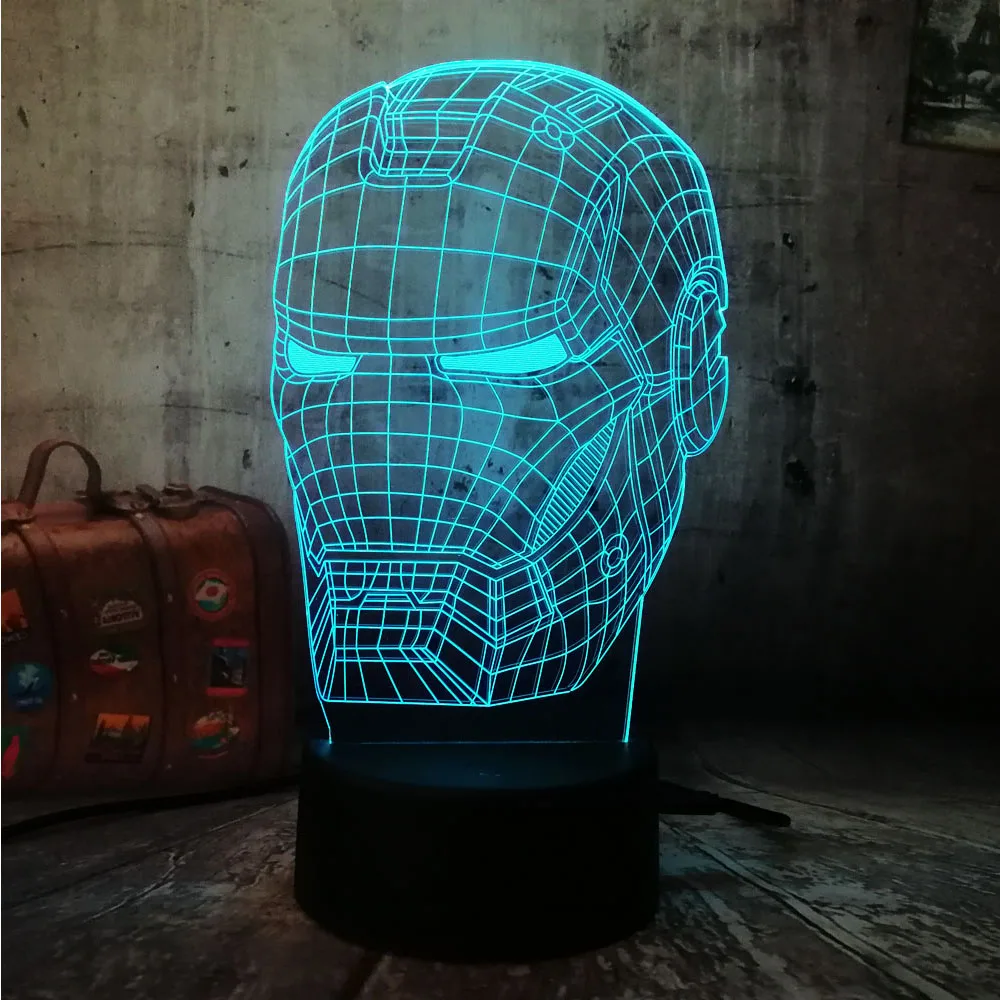 Прохладный 3D светодиодный Железный человек светильник Ночная настольная лампа