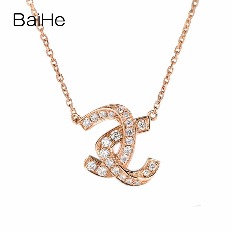 

BAIHE Solid 18K Rose Gold 0.23ct H/SI Natural Diamond Necklace Women Everyday Wear Fine Jewelry Making Collier de diamants