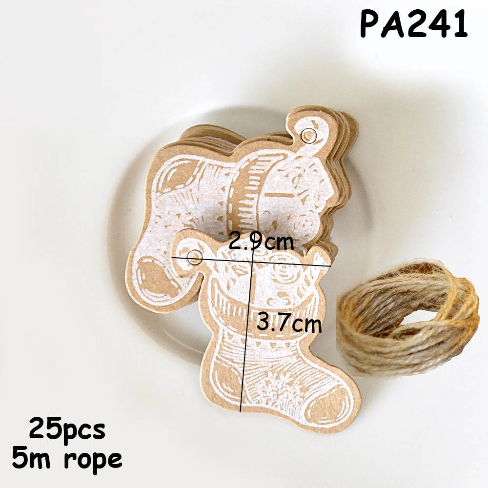 PA241-O 5m rope 25 шт много стиль крафт-бумаги бирки ручной работы/Счастливого Рождества спасибо поделки, ярлык этикетки упаковочные материалы для подарков Свадебные сувениры - Цвет: PA241-O 5m rope